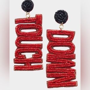 Black/Red Touchdown Seed Bead Dangle Earrings